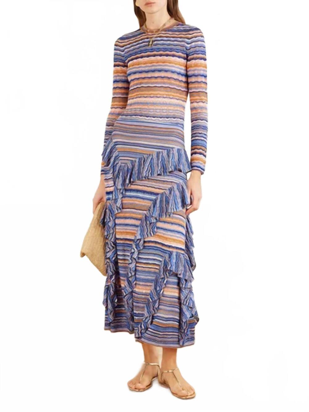 NEW ULLA JOHNSON delila ruffle knit midi skirt in sunset multi